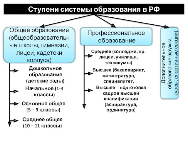 Основное общее (5 – 9 классы) Дошкольное образование (детские сады)