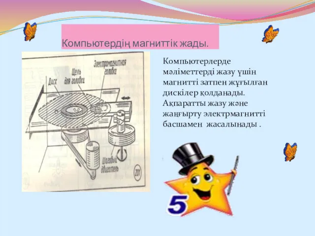 Компьютердің магниттік жады. Компьютерлерде мәліметтерді жазу үшін магнитті затпен жұғылған