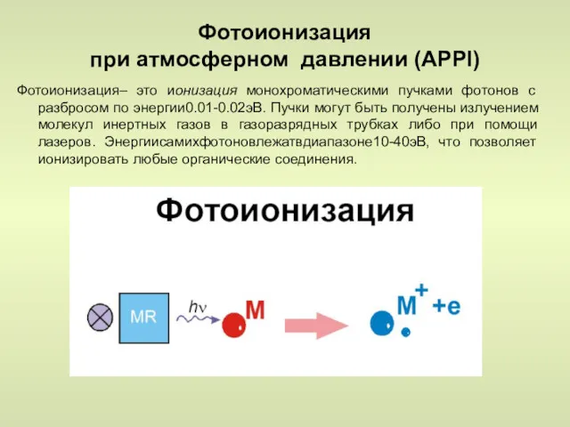 Фотоионизация при атмосферном давлении (APPI) Фотоионизация– это ионизация монохроматическими пучками