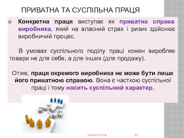 ПРИВАТНА ТА СУСПІЛЬНА ПРАЦЯ Конкретна праця виступає як приватна справа