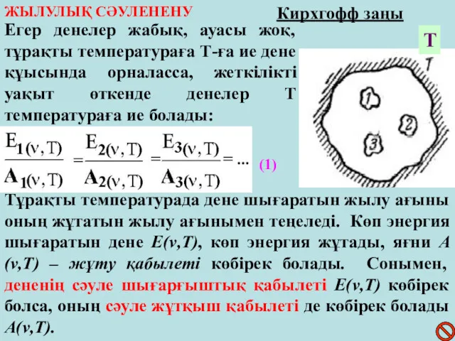 ЖЫЛУЛЫҚ СӘУЛЕНЕНУ Кирхгофф заңы Т Егер денелер жабық, ауасы жоқ,