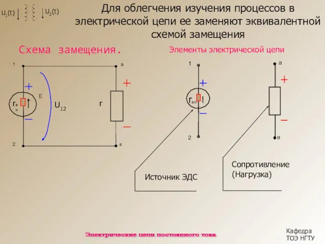 Кафедра ТОЭ НГТУ Для облегчения изучения процессов в электрической цепи