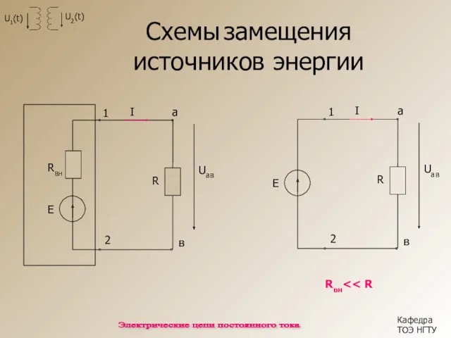 R 1 2 а в I Uaв Схемы замещения источников