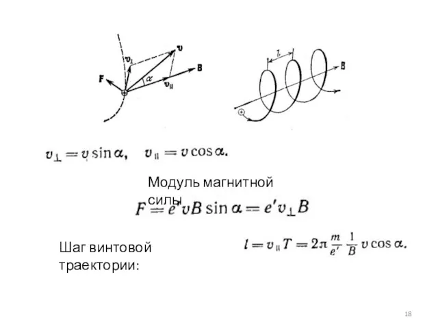 Модуль магнитной силы Шаг винтовой траектории: