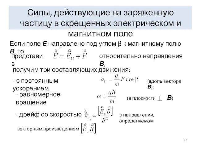 Силы, действующие на заряженную частицу в скрещенных электрическом и магнитном