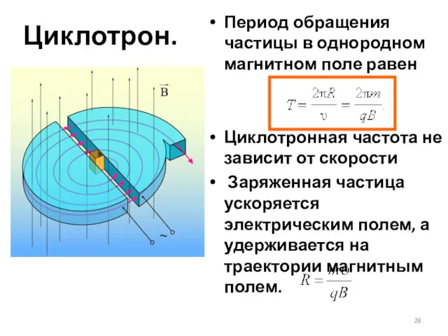 Циклотрон. Период обращения частицы в однородном магнитном поле равен Циклотронная