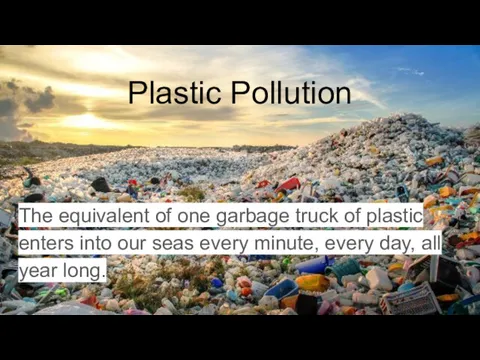 Plastic Pollution The equivalent of one garbage truck of plastic enters into our