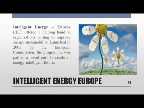 INTELLIGENT ENERGY EUROPE Intelligent Energy – Europe (IEE) offered a