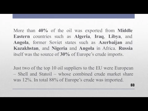 More than 40% of the oil was exported from Middle