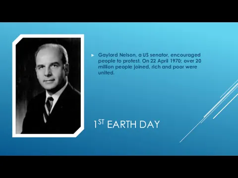 1ST EARTH DAY Gaylord Nelson, a US senator, encouraged people