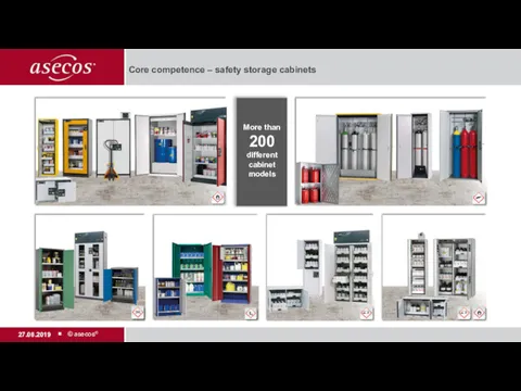 Core competence – safety storage cabinets More than 200 different cabinet models