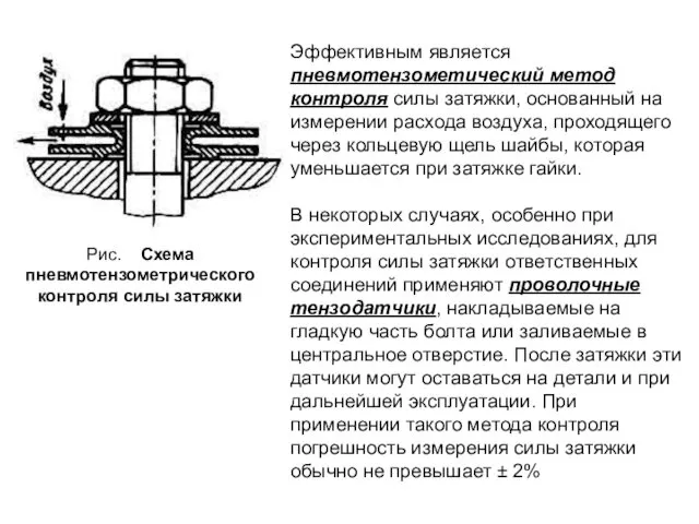 Рис. Схема пневмотензометрического контроля силы затяжки Эффективным является пневмотензометический метод