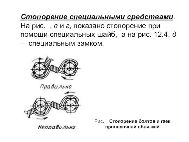 Стопорение специальными средствами. На рис. , в и г, показано