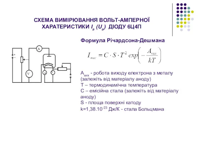 Формула Річардсона-Дешмана Авих - робота виходу електрона з металу (залежіть