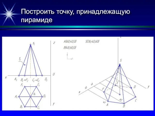 Построить точку, принадлежащую пирамиде