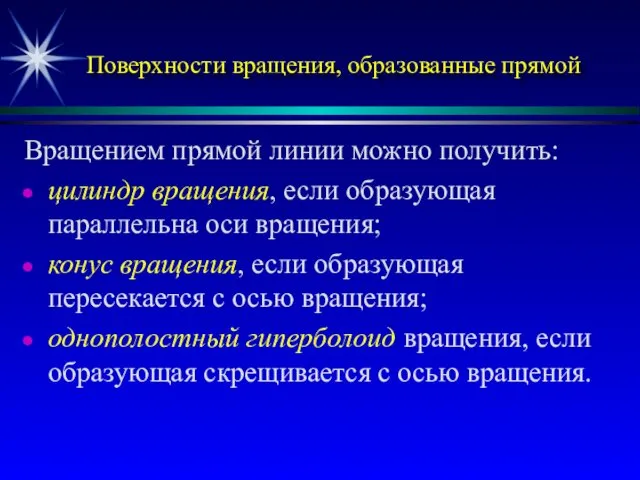 Поверхности вращения, образованные прямой Вращением прямой линии можно получить: цилиндр