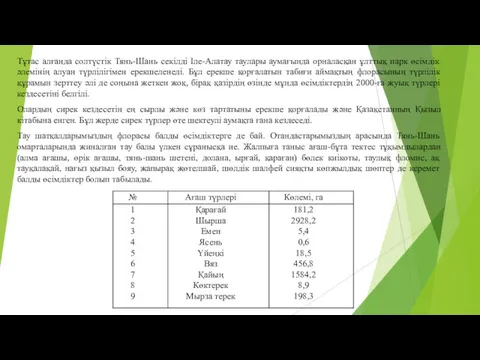 Тұтас алғанда солтүстік Тянь-Шань секілді Іле-Алатау таулары аумағында орналасқан ұлттық