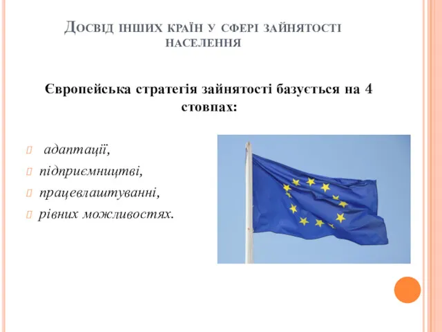 Досвід інших країн у сфері зайнятості населення Європейська стратегія зайнятості