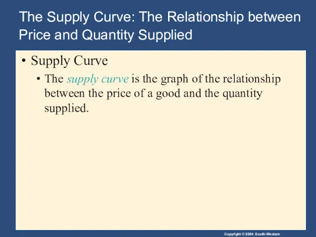 The Supply Curve: The Relationship between Price and Quantity Supplied