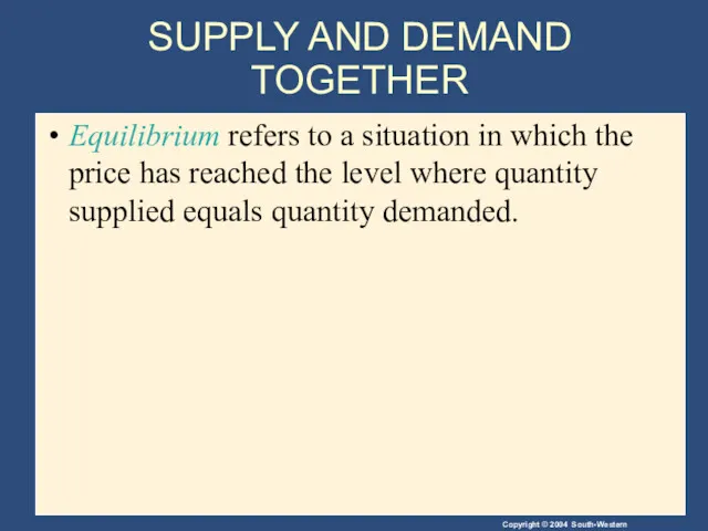 SUPPLY AND DEMAND TOGETHER Equilibrium refers to a situation in