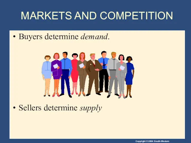 MARKETS AND COMPETITION Buyers determine demand. Sellers determine supply