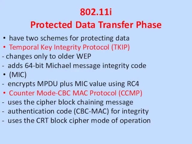 802.11i Protected Data Transfer Phase have two schemes for protecting