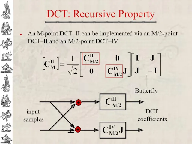 DCT: Recursive Property An M-point DCT–II can be implemented via