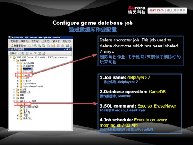 Configure game database job 游戏数据库作业配置 Delete character job: This job used to delete