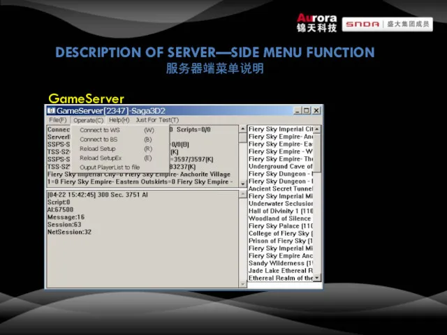 DESCRIPTION OF SERVER—SIDE MENU FUNCTION 服务器端菜单说明 GameServer