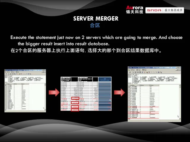 SERVER MERGER 合区 Execute the statement just now on 2 servers which are