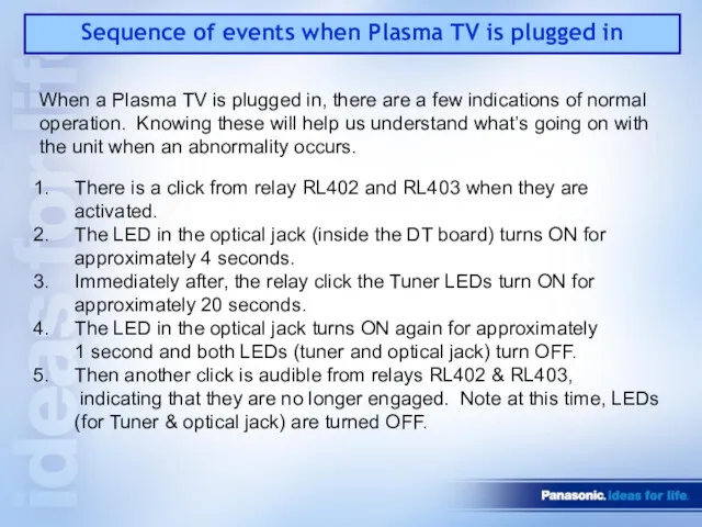 Sequence of events when Plasma TV is plugged in When