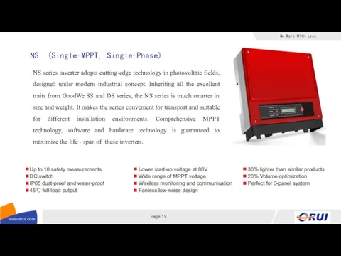 NS (Single-MPPT, Single-Phase) NS series inverter adopts cutting-edge technology in