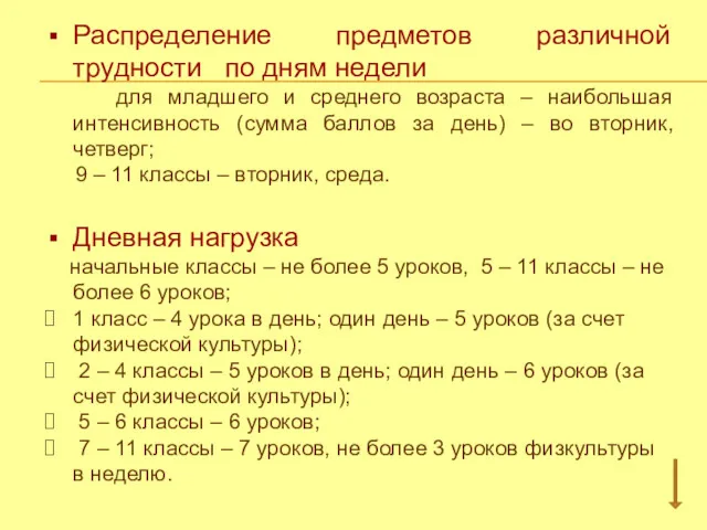 Распределение предметов различной трудности по дням недели для младшего и