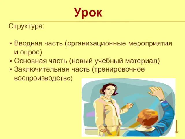 Урок Структура: Вводная часть (организационные мероприятия и опрос) Основная часть