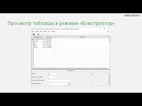 Просмотр таблицы в режиме «Конструктор»