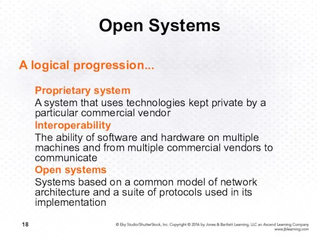 Open Systems A logical progression... Proprietary system A system that