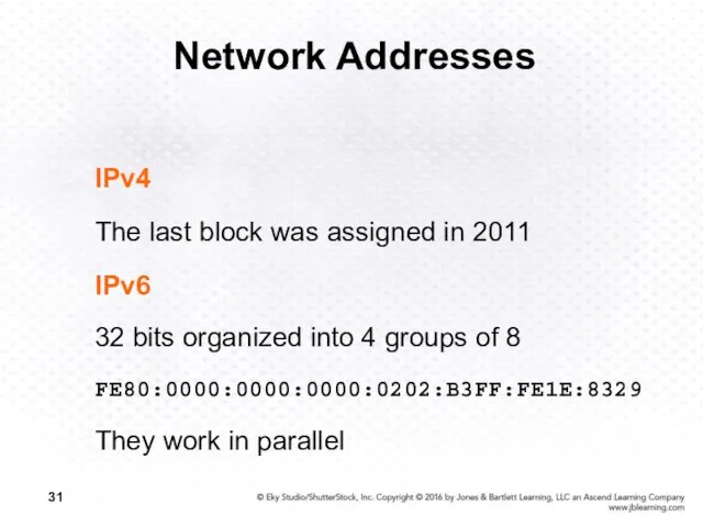 Network Addresses IPv4 The last block was assigned in 2011