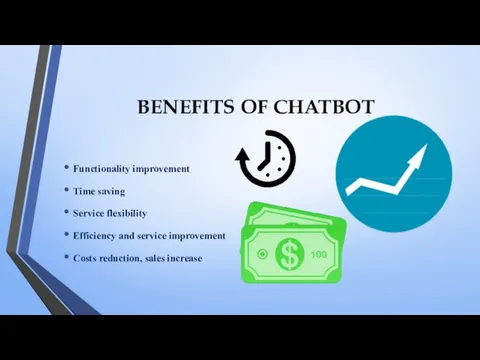 BENEFITS OF CHATBOT Functionality improvement Time saving Service flexibility Efficiency