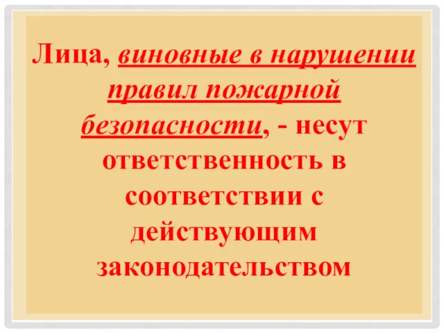 Лица, виновные в нарушении правил пожарной безопасности, - несут ответственность в соответствии с действующим законодательством