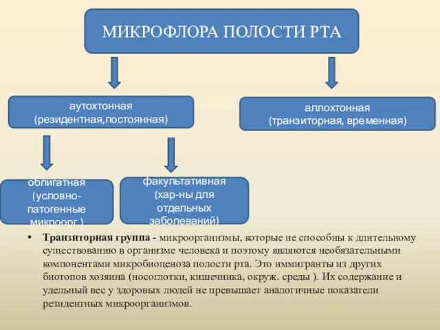 Транзиторная группа - микроорганизмы, которые не способны к длительному существованию в организме человека