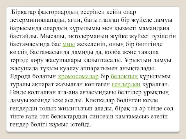 Бірқатар факторлардың әсерінен кейін олар детерминияланады, яғни, бағытталған бір жүйеде