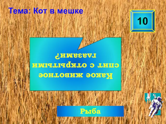 Какое животное спит с открытыми глазами? 10 Тема: Кот в мешке Рыба