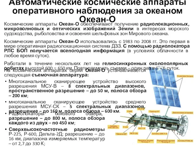 Автоматические космические аппараты оперативного наблюдения за океаном Океан-О Космические аппараты