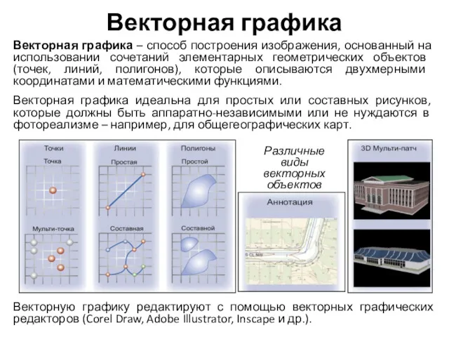 Векторная графика Векторная графика – способ построения изображения, основанный на