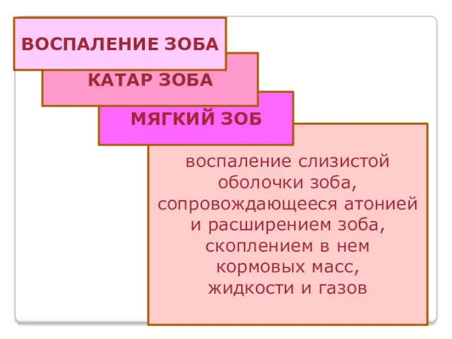 воспаление слизистой оболочки зоба, сопровождающееся атонией и расширением зоба, скоплением