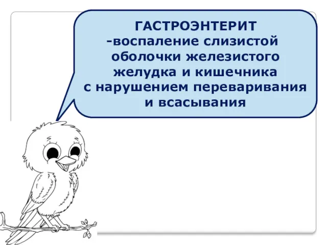 ГАСТРОЭНТЕРИТ воспаление слизистой оболочки железистого желудка и кишечника с нарушением переваривания и всасывания