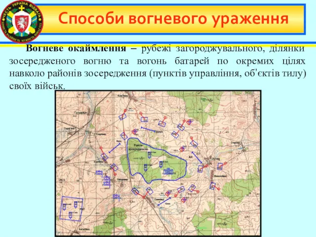 Способи вогневого ураження Вогневе окаймлення – рубежі загороджувального, ділянки зосередженого