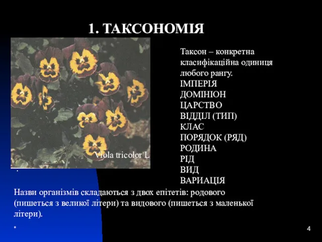 * Таксон – конкретна класифікаційна одиниця любого рангу. ІМПЕРІЯ ДОМІНІОН