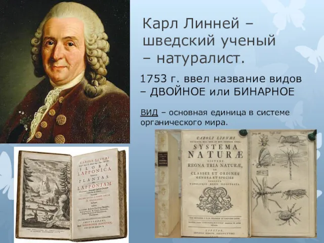 Карл Линней – шведский ученый – натуралист. 1753 г. ввел