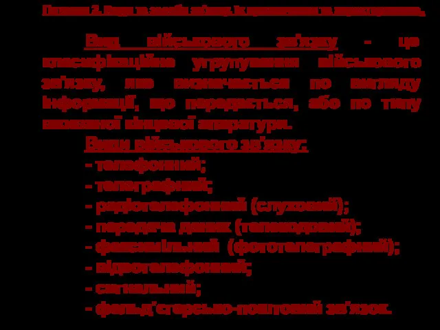 Питання 2. Види та засоби зв'язку, їх призначення та характеристика.